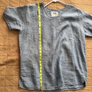 FLAX by Jeanne Engelhart Light Blue Linen Short Sleeve Top